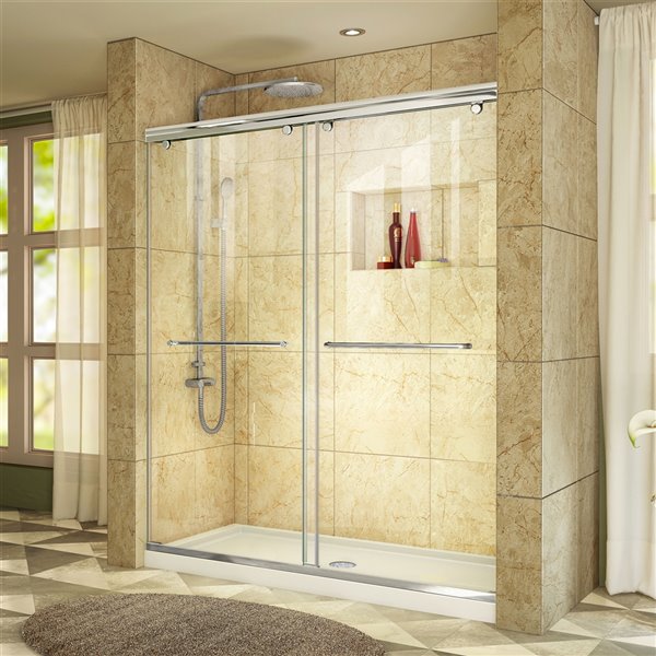 Porte douche et base de DreamLine Charisma, 60 po, chrome/blanc