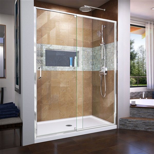 DreamLine Flex Pivot Shower Door/Base - 34-in x 60-in - Chrome