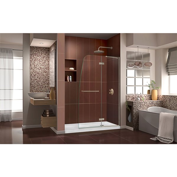 DreamLine Aqua Ultra Shower Door and Base - 60-in - Nickel