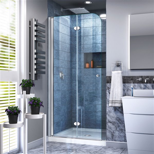DreamLine Aqua Fold Shower Door and Base Kit - 32-in - Chrome