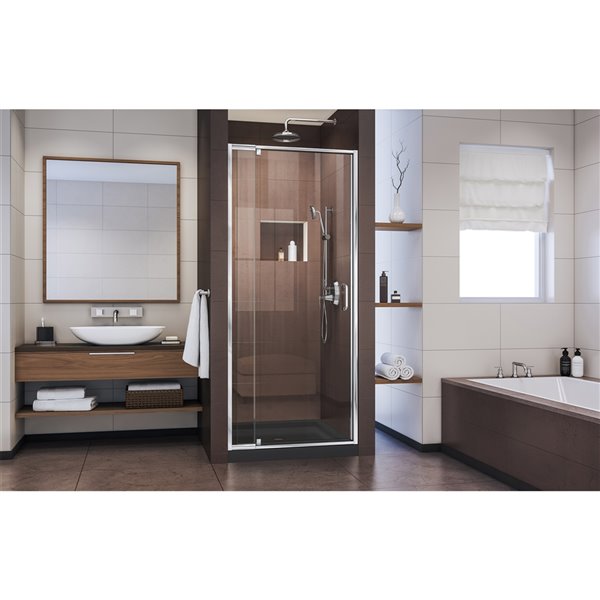 DreamLine Flex Shower Door and Base Kit - 36-in x 36-in - Chrome