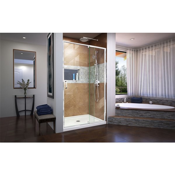 DreamLine Flex Pivot Shower/Tub Door and Base - 36-in x 48-in - Chrome