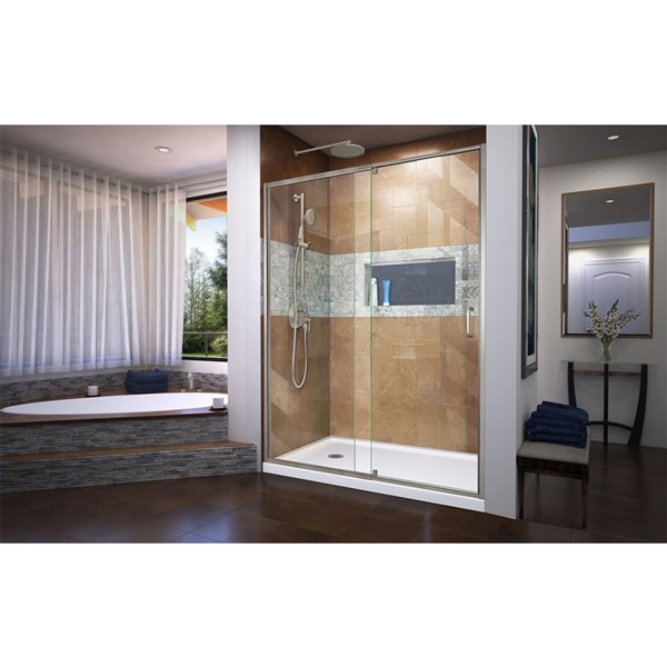 DreamLine Flex Shower Door and Base Kit 34in x 60in Nickel DL6224L04 RONA