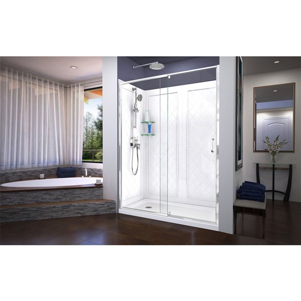 DreamLine Flex Shower Door and Backwall - 60 x 76-in - Chrome