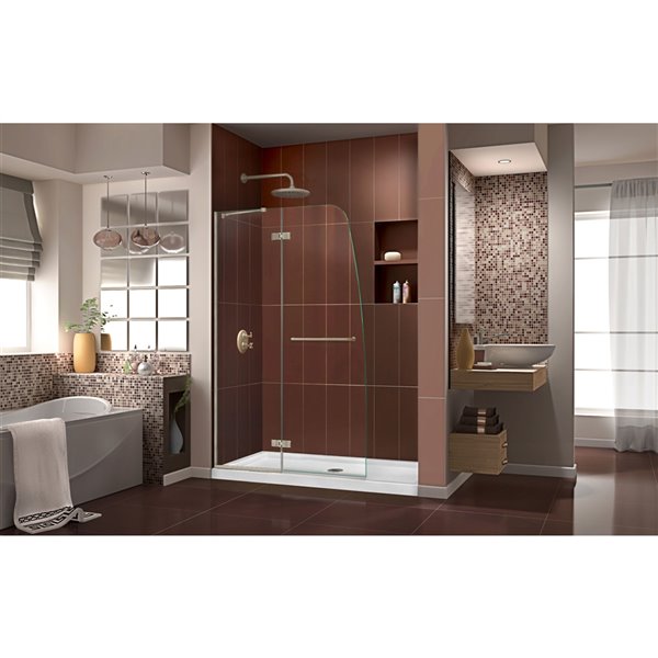 DreamLine Aqua Ultra Shower Door and Base - 60-in - Nickel