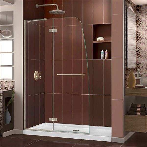 DreamLine Aqua Ultra Shower Door and Base - 60-in - Nickel