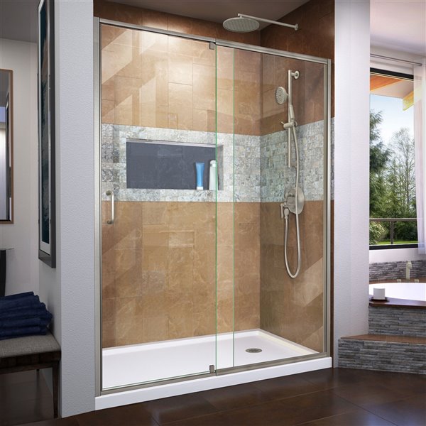 DreamLine Flex Framed Shower Door/Base - 30-in x 60-in - Nickel