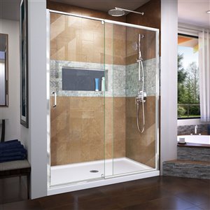 DreamLine Flex Shower Door/Acrylic Base - 30-inx 60-in - Chrome