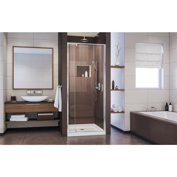 DreamLine Flex 32-in x 32-in Chrome Shower Door and Base Kit