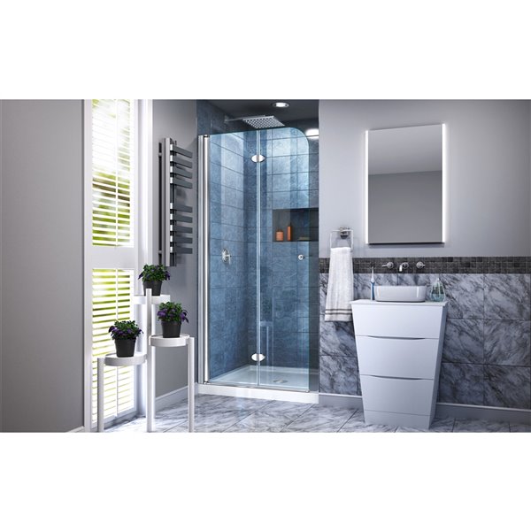 Porte douche et base de DreamLine Aqua Fold, 36 po, chrome