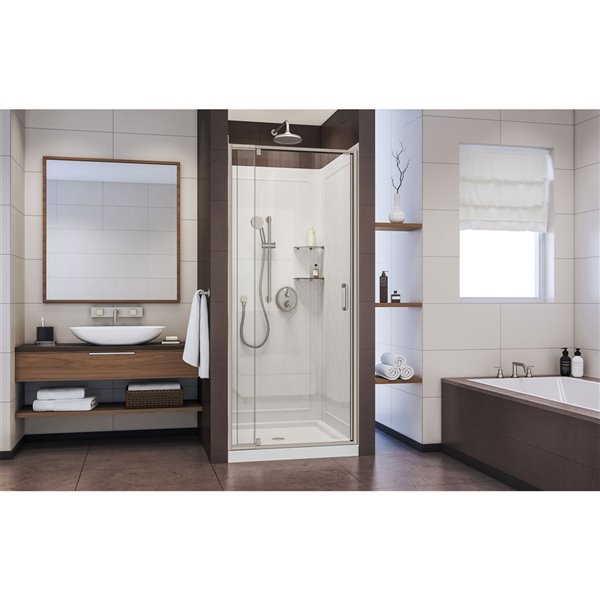 DreamLine Flex Shower Door and Base Kit - 36-in - Nickel