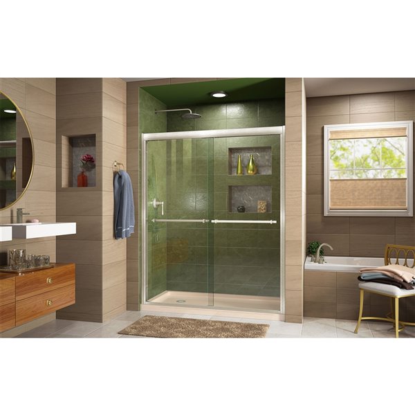 DreamLine Framed Shower Door and Base - 34-in x 60-in - Nickel