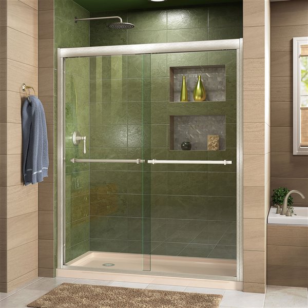 DreamLine Framed Shower Door and Base - 34-in x 60-in - Nickel