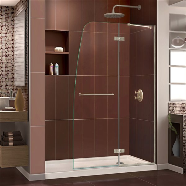 DreamLine Aqua Ultra Shower Door and Base - 60-in - Nickel