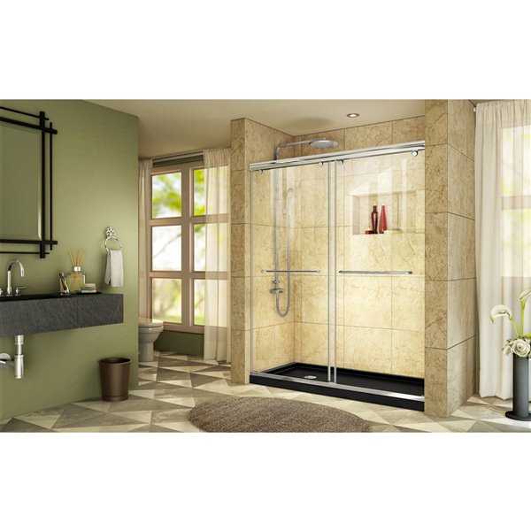 DreamLine Charisma Shower Door/Base Kit - 60-in- Chrome/Black