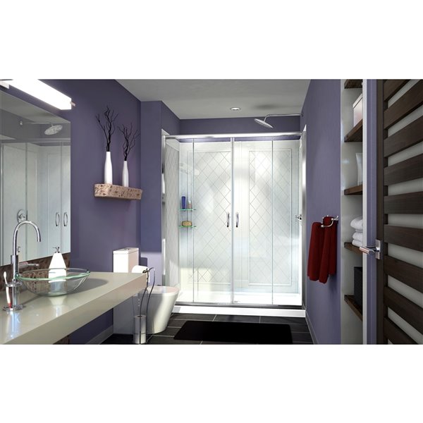 Ensemble de porte de douche et base de DreamLine Visions, 60 po, chrome