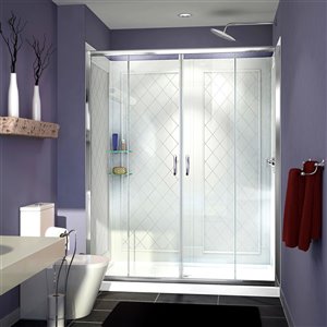 Ensemble de porte de douche et base de DreamLine Visions, 60 po, chrome