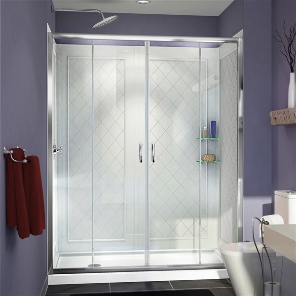 DreamLine Visions 60-in Chrome Shower Base and Backwalls