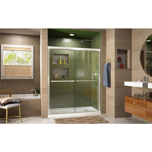 DreamLine Duet Bypass Shower Door/Base - 32-in x 60-in - Nickel