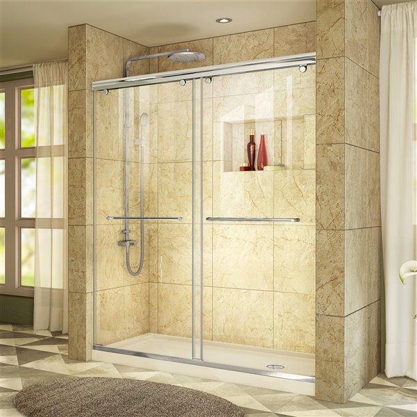 DreamLine Charisma Shower Door/Base - 60-in - Chrome/Biscuit