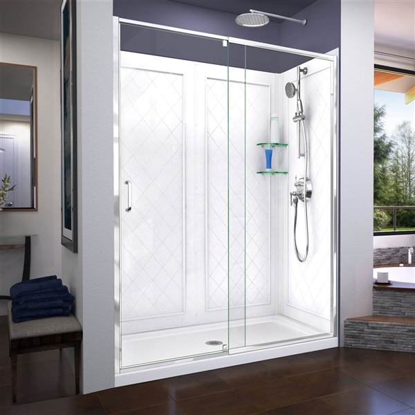 DreamLine Flex Shower Door Kit with Base/Wall - 60-in - Chrome DL-6229C ...