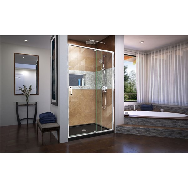 DreamLine Flex Tub/Shower Door and Base - 32-in x 42-in - Chrome