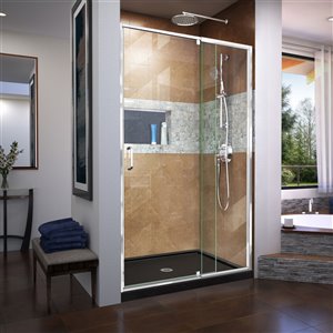 DreamLine Flex Tub/Shower Door and Base - 32-in x 42-in - Chrome