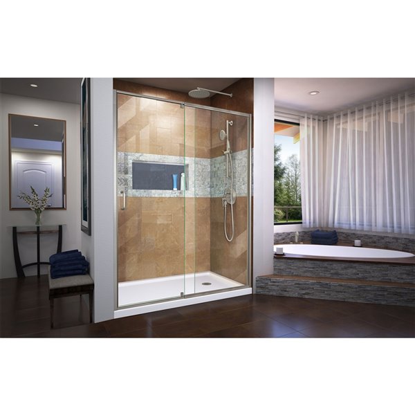 DreamLine Flex Shower Door and Base - 36-in x 60-in - Nickel