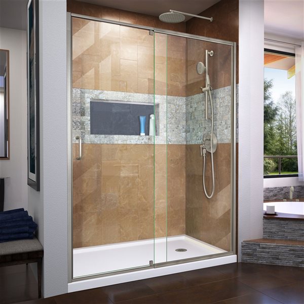 DreamLine Flex Shower Door and Base - 36-in x 60-in - Nickel