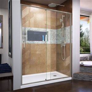 DreamLine Flex Shower Door and Base - 36-in x 60-in - Nickel