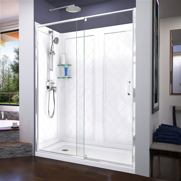 DreamLine Flex Shower Door and SlimLine Base - 60-in - Chrome