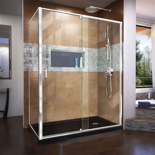 DreamLine Flex Shower Enclosure and Base Kit - 60-in - Chrome