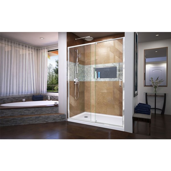 DreamLine Flex Tub/Shower Door and Base - 32-in x 60-in - Chrome