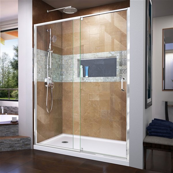 DreamLine Flex Tub/Shower Door and Base - 32-in x 60-in - Chrome