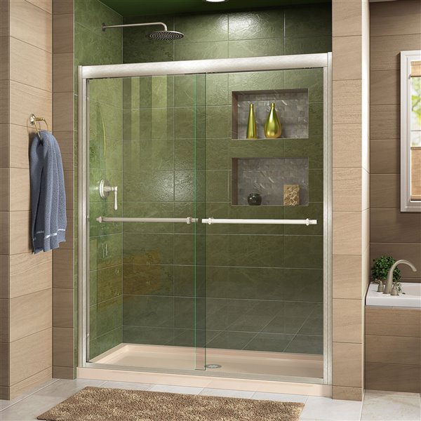 DreamLine Framed Shower Door and Base - 36-in x 48-in - Nickel