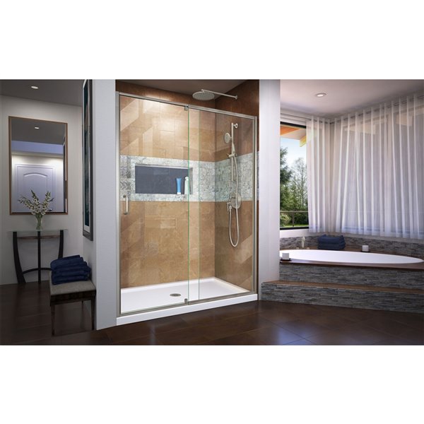 DreamLine Flex Tub/Shower Door and Base - 32-in x 60-in - Nickel