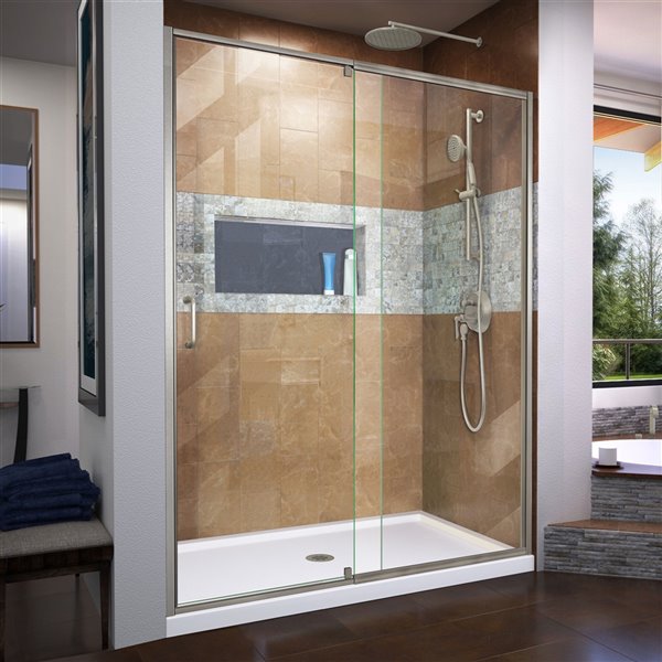 DreamLine Flex Tub/Shower Door and Base - 32-in x 60-in - Nickel