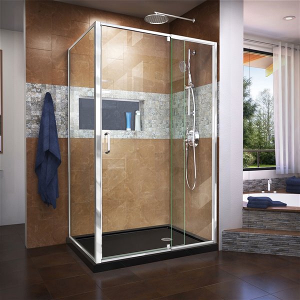 DreamLine Flex Shower Enclosure and Base Kit - 48-in- Chrome