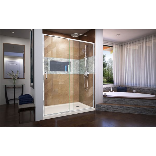 DreamLine Flex Shower Door and Base - 32-in x 60-in - Chrome