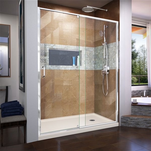 DreamLine Flex Shower Door and Base - 32-in x 60-in - Chrome