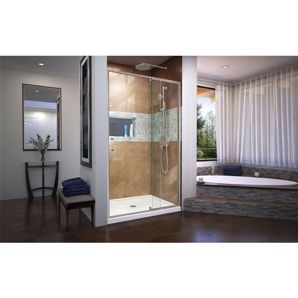 DreamLine Flex Shower Door/SlimLine Base - 34-inx 42-in - Nickel
