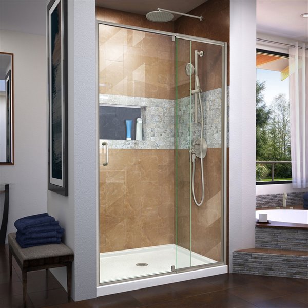 DreamLine Flex Shower Door/SlimLine Base - 34-inx 42-in - Nickel