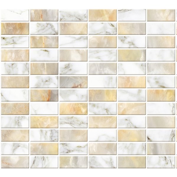 Dundee Deco PVC 3D Wall Panel - Off-White and Beige Faux Marble Tiles -  3.2-ft x 1.6-ft