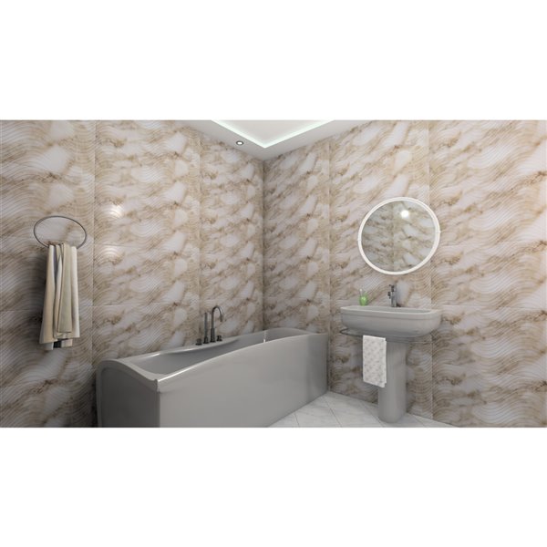 Dundee Deco PVC 3D Wall Panel - Grey and Brown Faux Marble Waves - 3.2-ft x 1.6-ft