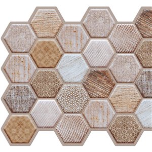 Dundee PVC 3D Wall Panel - Deco Beige, Brown Faux Honeycomb Hexagons - 3.2-ft x 1.6-ft