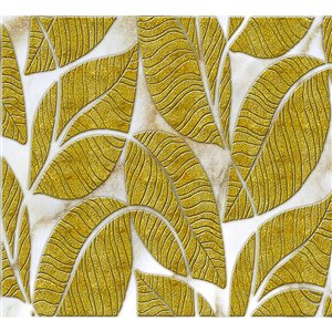 Dundee Deco PVC 3D Wall Panel - Golden and Off-White Faux Leaves - 3.2-ft x 1.6-ft
