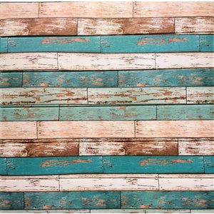 Dundee Deco Peel and Stick 3D Wall Panel - Sepia Tan and Teal Faux Distressed Planks