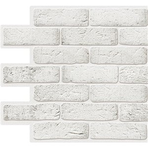 Dundee Deco PVC 3D Wall Panel - White Faux Bricks - 3.2-ft x 1.6-ft
