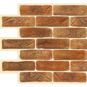 Dundee Deco PVC 3D Wall Panel - Dark Orange Faux Bricks - 3.2-ft x 1.6-ft