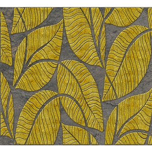Dundee Deco PVC 3D Wall Panel - Golden and Charcoal Grey Faux Leaves - 3.2-ft x 1.6-ft